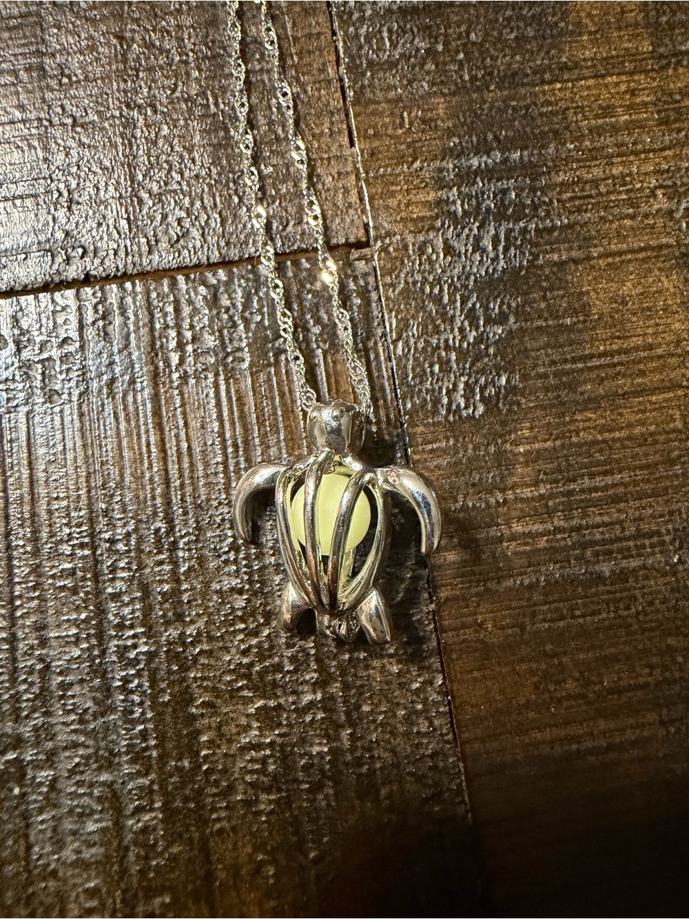 Silver Turtle Pendant Necklace with Glow In The Dark Ball